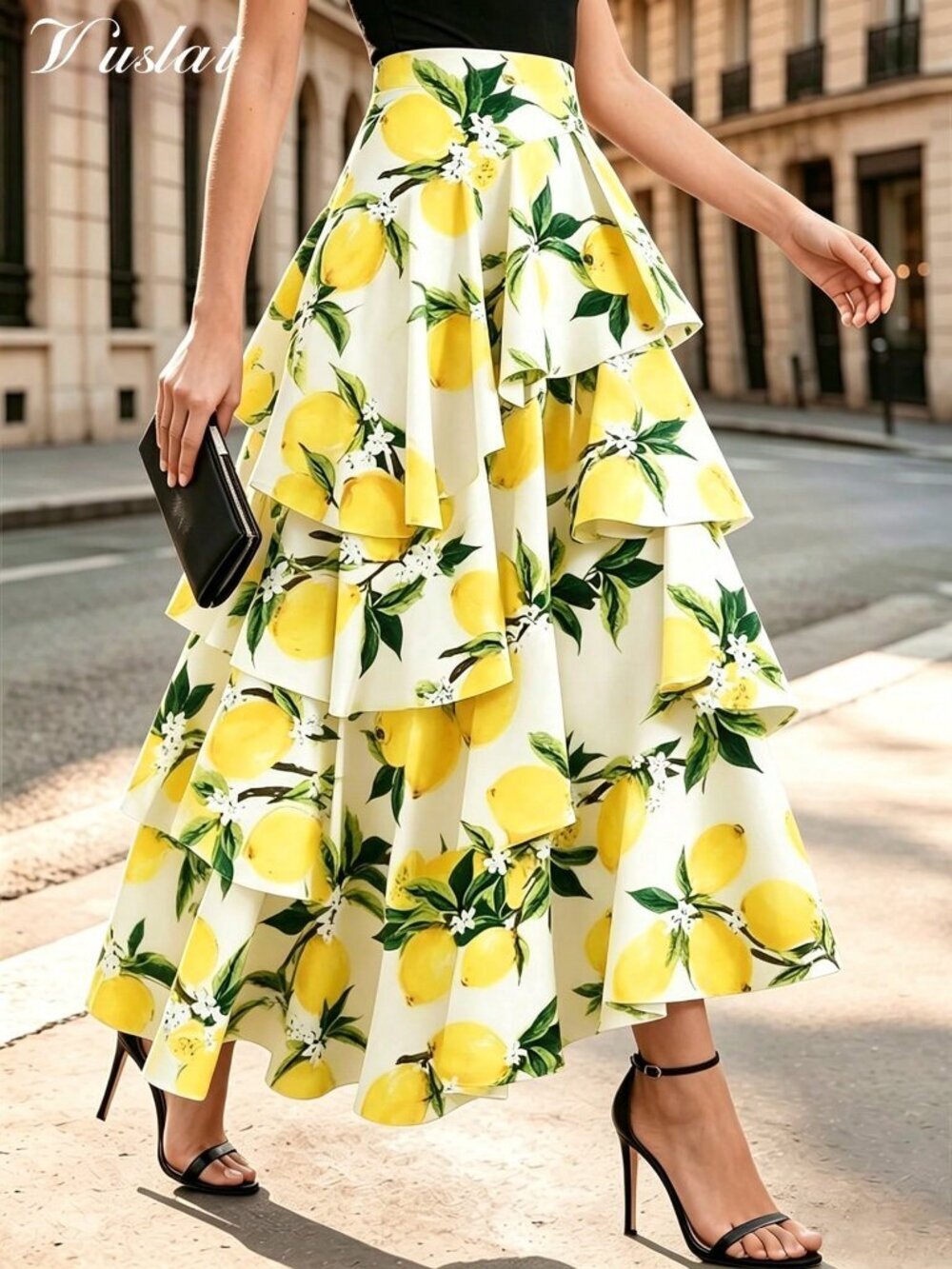 Multicolor Casual Women's Asymmetrical Hem Ruffle High Waist Flare Maxi Dress
